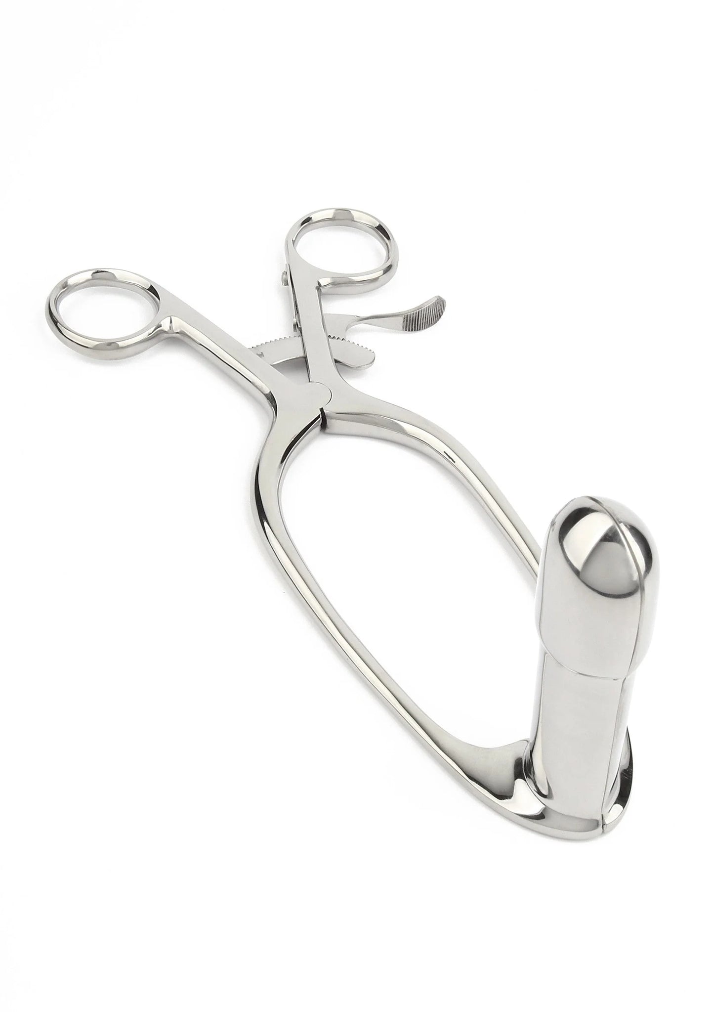 Rectaal speculum (groot) van Mr. Steel, RVS met dubbele ringen en gespreide klemmen