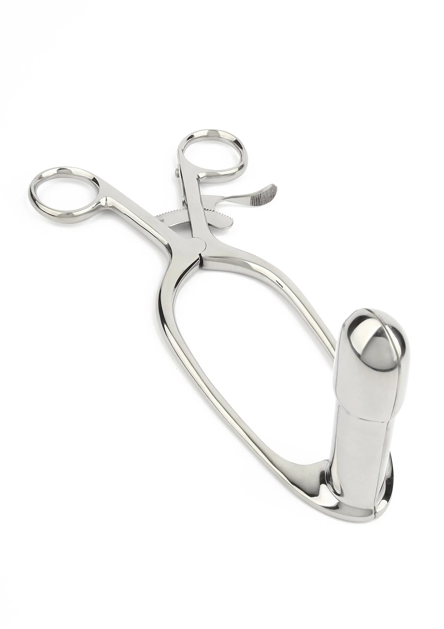 Rectaal speculum (groot) van Mr. Steel, RVS met dubbele ringen en gespreide klemmen