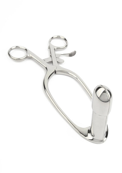 Rectaal speculum (groot) van Mr. Steel, RVS met dubbele ringen en gespreide klemmen