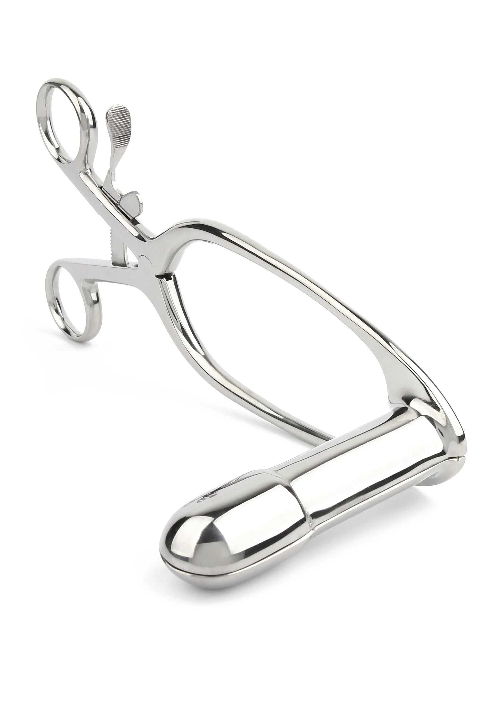 Grote rectale speculum van RVS met handvat en scharnierend klemdeel, Mr. Steel