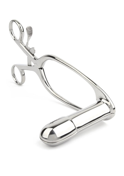 Grote rectale speculum van RVS met handvat en scharnierend klemdeel, Mr. Steel