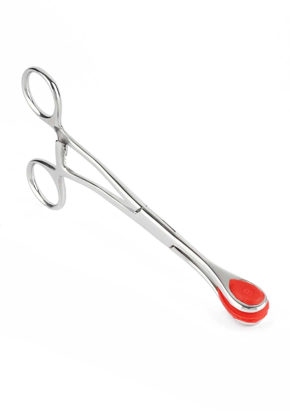 RVS tongtang met rode silicone uiteinden en ringgreep, Mr. Steel
