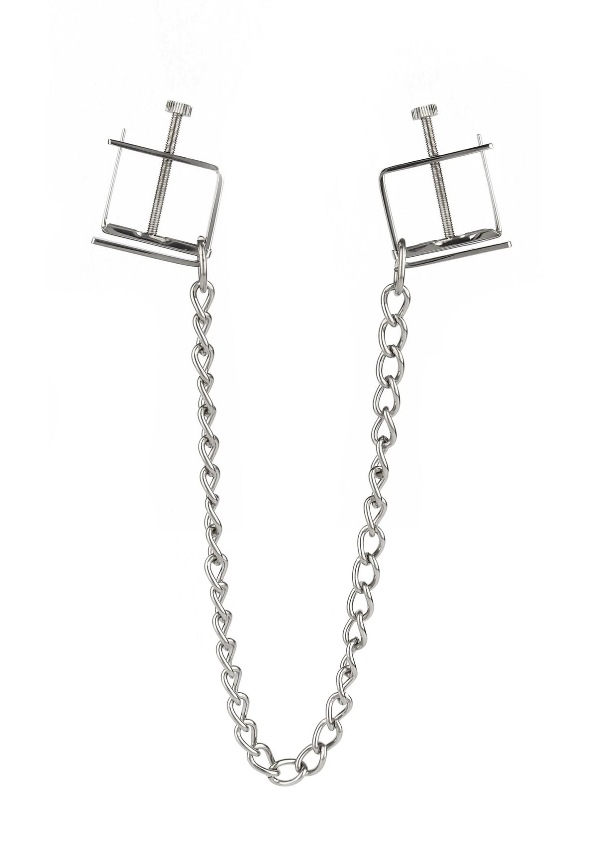 Bestel: Press Nipple Clamps With Chain by Mr. Steel - bij Happytoys: de erotische sex webshop | liever Happy dan Easy ⭐⭐⭐⭐⭐