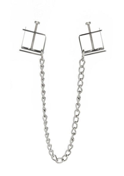 Bestel: Press Nipple Clamps With Chain by Mr. Steel - bij Happytoys: de erotische sex webshop | liever Happy dan Easy ⭐⭐⭐⭐⭐