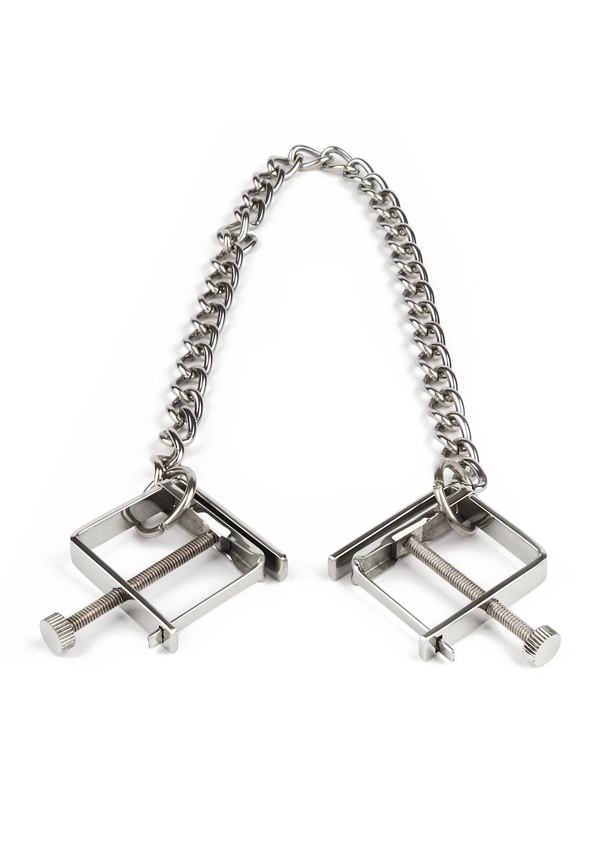 Bestel: Press Nipple Clamps With Chain by Mr. Steel - bij Happytoys: de erotische sex webshop | liever Happy dan Easy ⭐⭐⭐⭐⭐