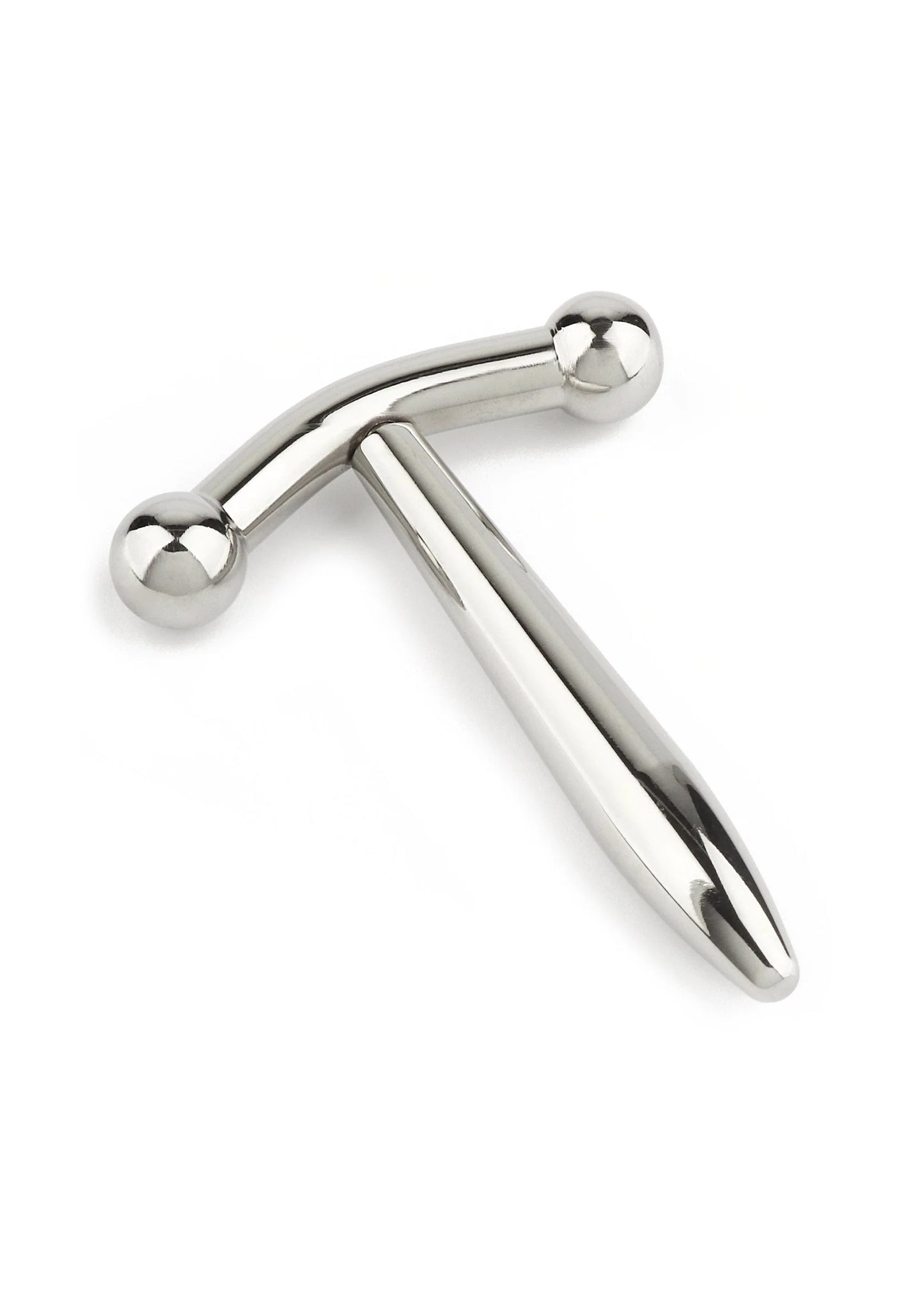 Zilverkleurige penisplug met glanzend metalen afwerking en ronde eindkralen.