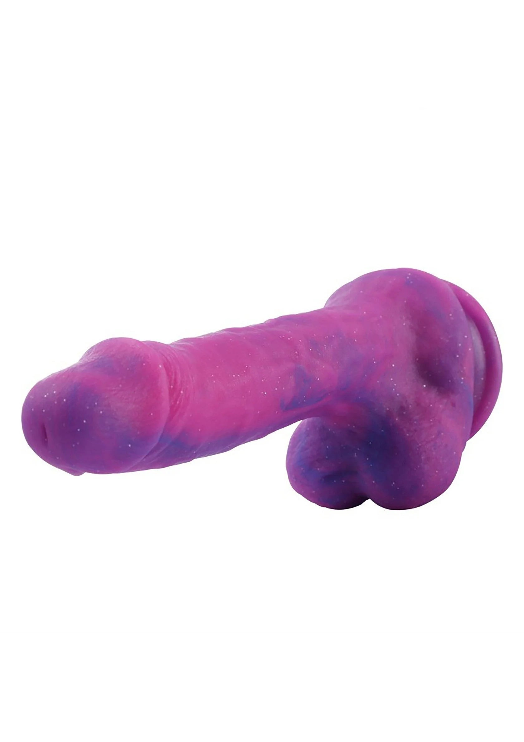 Paarse dildo liggend met bol uiteinde en dikke handgreepvormige basis