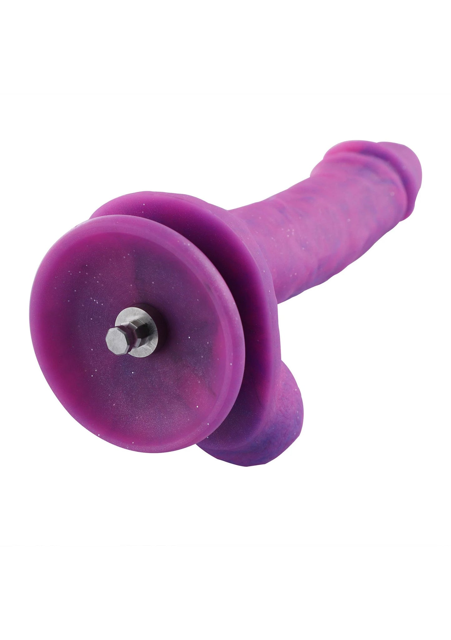Paarse dildo met ronde basis met metalen schroef en koppelring