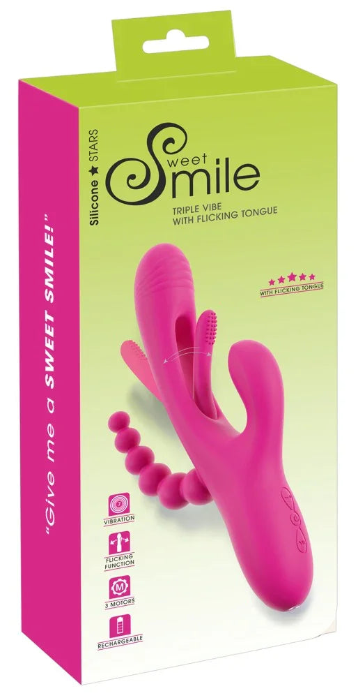 Triple Vibe With Flicking Tongue by Sweet Smile - Happytoys Sexshop: Toys for Feeling Happy & Easy 😊 - Discreet geleverd