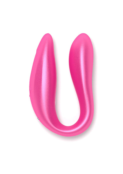 Roze U-vormige dubbele stimulator met glanzende afwerking
