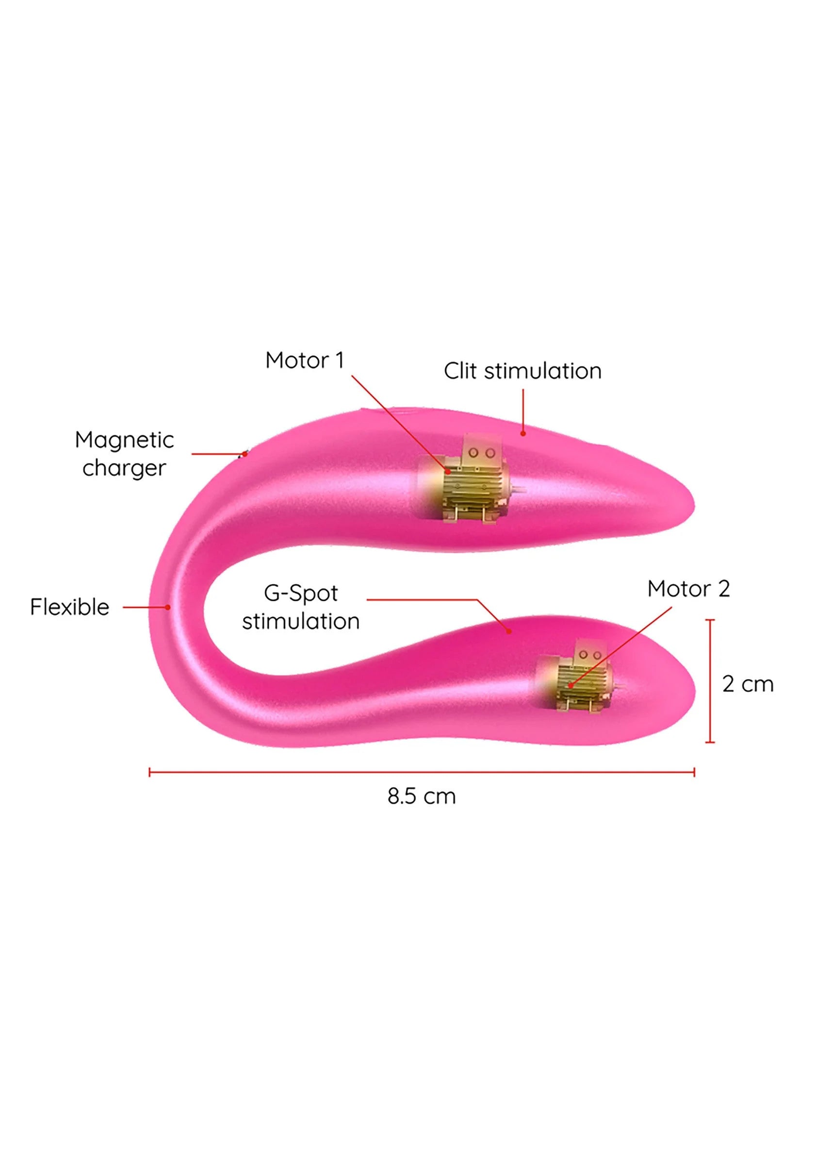 Dubbele roze stimulatievibrator met twee uiteinden en G-spot stimulatie