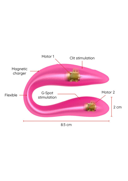 Dubbele roze stimulatievibrator met twee uiteinden en G-spot stimulatie
