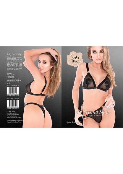 Beha en slipset op hoes: zwarte mesh beha en slip met verstelbare bandjes