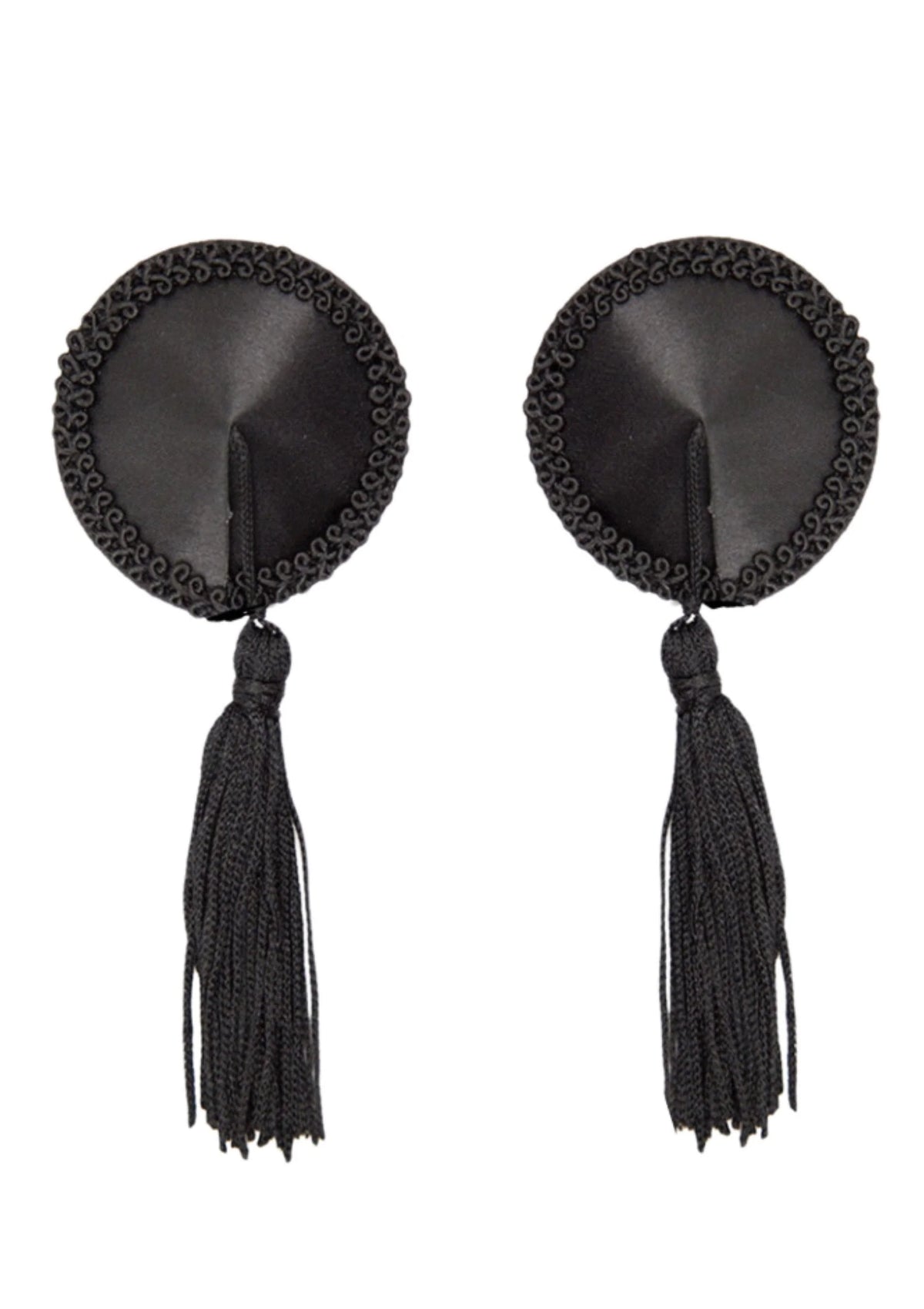 Bestel: Satin Nipple Covers with Tassel - bij Happytoys: de erotische sex webshop | liever Happy dan Easy ⭐⭐⭐⭐⭐ - Default Title - 70830 - BLACK - O/S