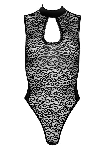 Kotek body met luipaardprint, ronde borstuitsnijding en hoge beenuitsnijding, mouwloos