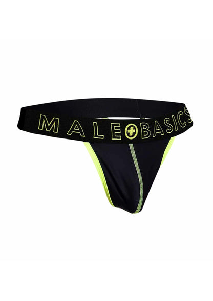 Zwarte neon string van MaleBasics met felgroene biezen en groene bandtekst