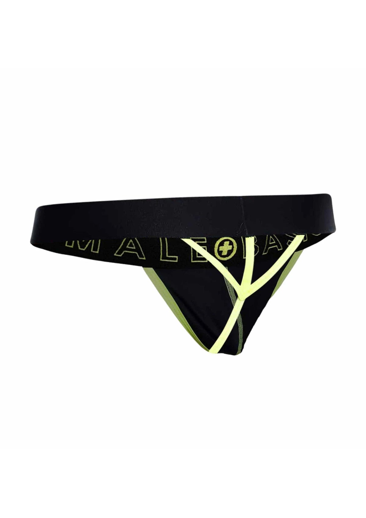 Zwarte neon string van MaleBasics met felgroene biezen en driehoekige achterzijde