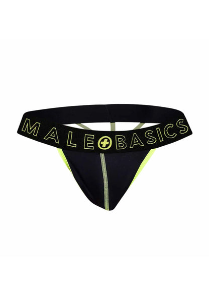 Zwarte neon string van MaleBasics met felgroene biezen en groene band met logo