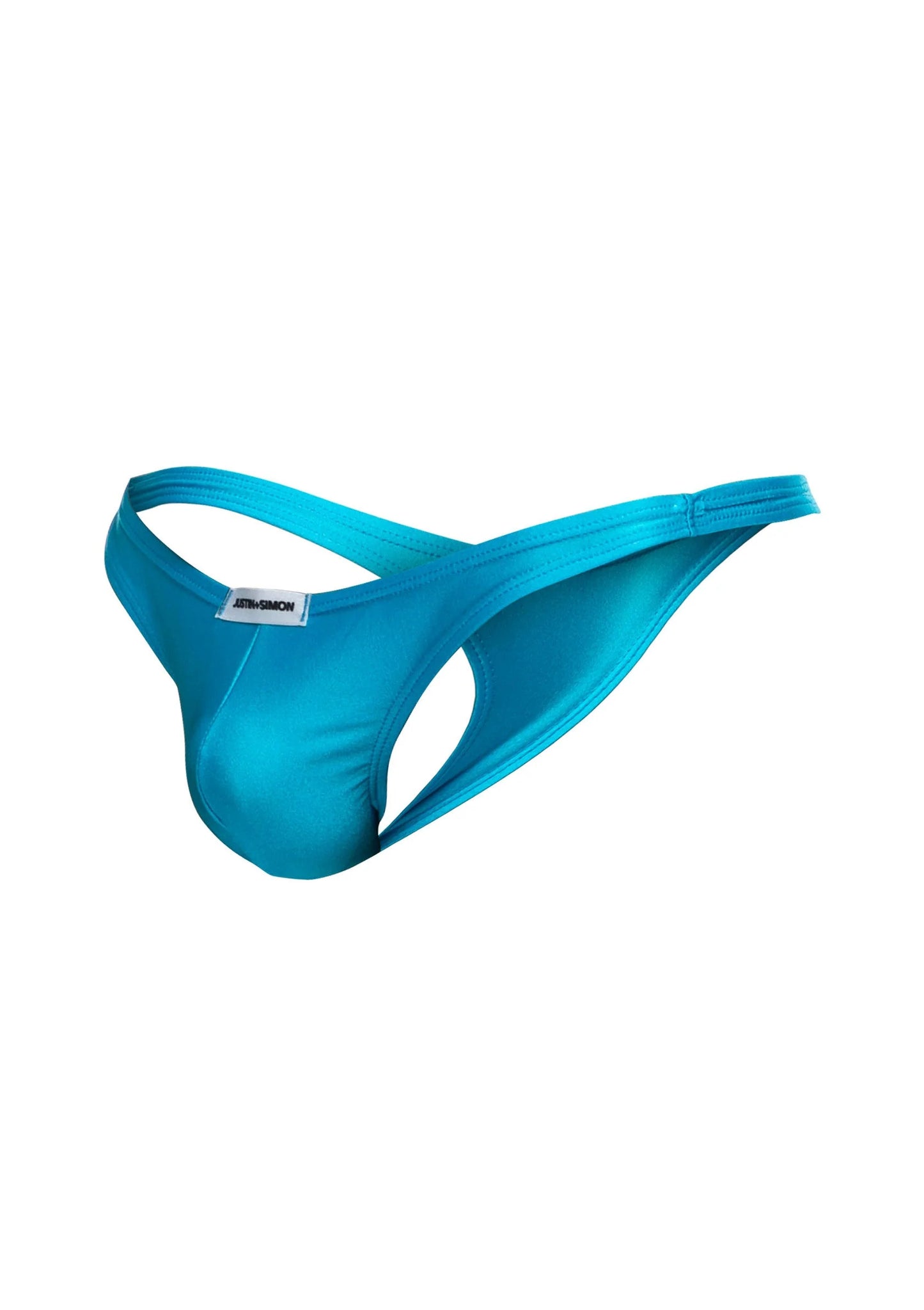 Turquoise tanga maat S, lage taille, open kruis, plat uitgespreid