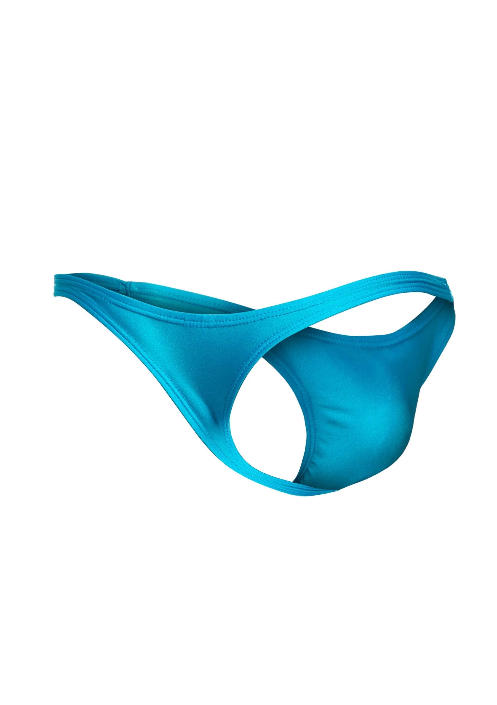 Turquoise tanga maat S, lage taille met open uitsnede, plat uitgespreid