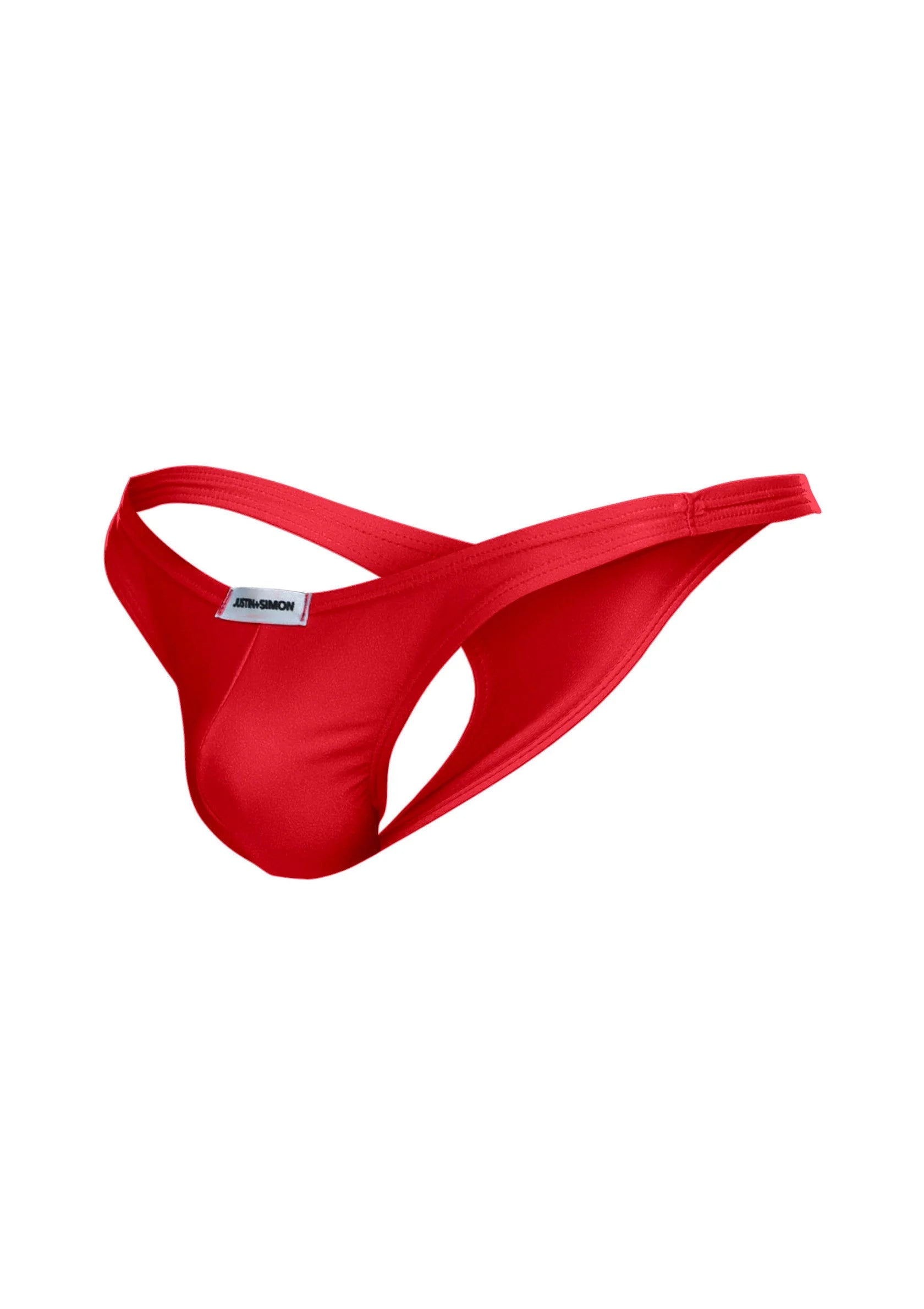 Rode tanga slip plat gelegd, dunne tailleband en beenuitsnijding