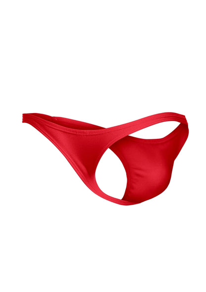 Rode tanga slip plat gelegd, ronde uitsnijding in het kruis