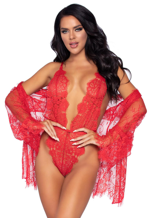 Teddy with Cheeky Thong and Lace Robe