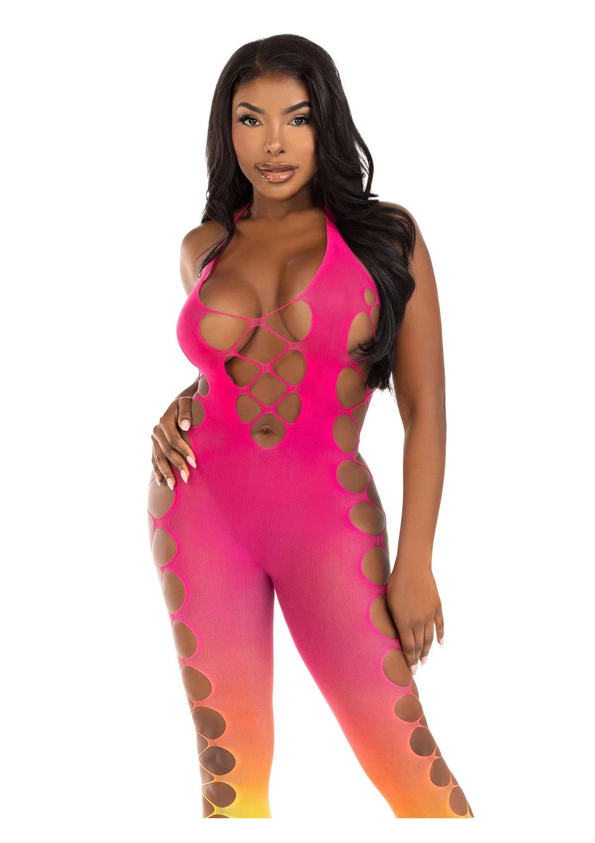 Bestel: Ombre Faux Lace Up Footless Bodystocking - bij Happytoys: de erotische sex webshop | liever Happy dan Easy ⭐⭐⭐⭐⭐ - Default Title - 86641 - PINK - O/S