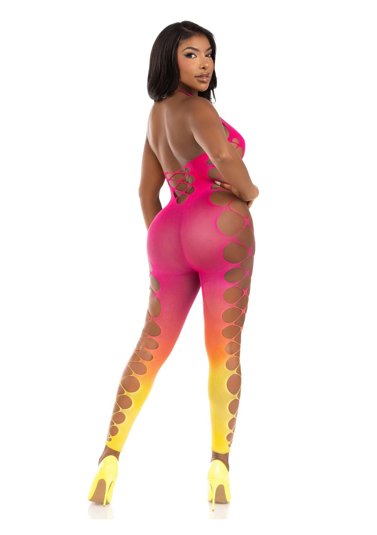 Bestel: Ombre Faux Lace Up Footless Bodystocking - bij Happytoys: de erotische sex webshop | liever Happy dan Easy ⭐⭐⭐⭐⭐