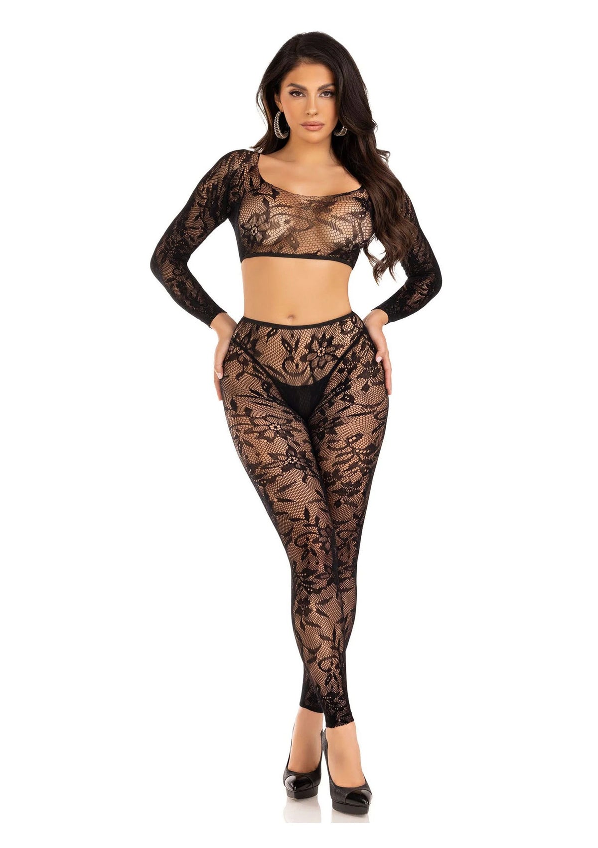 Bestel: Crop top & footless tights black by leg Avenue - bij Happytoys: de erotische sex webshop | liever Happy dan Easy ⭐⭐⭐⭐⭐