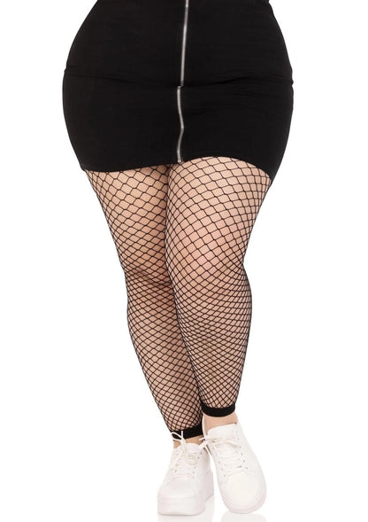 Zwarte plus size netpanty zonder voeten, visnetpatroon tot aan de kuiten