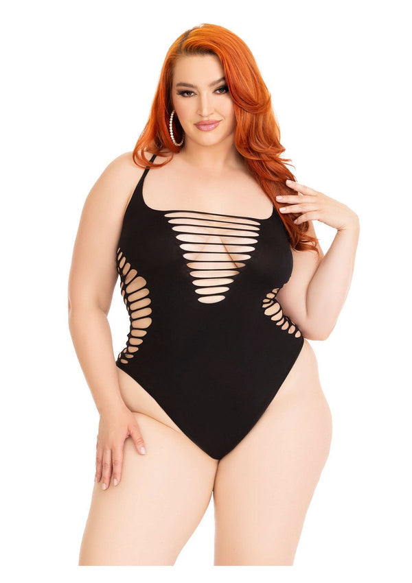 Plus Shredded Racer Back Thong Bodysuit by LegAvenue