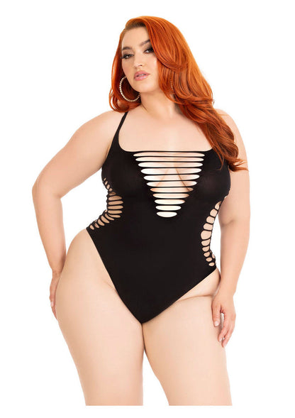 Plus Shredded Racer Back Thong Bodysuit by LegAvenue