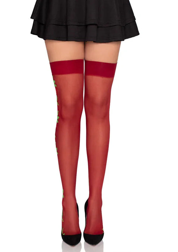 Spandex Thigh Highs with Roses by Leg Avenue | Sexy Floral Thigh High Stockings for Women