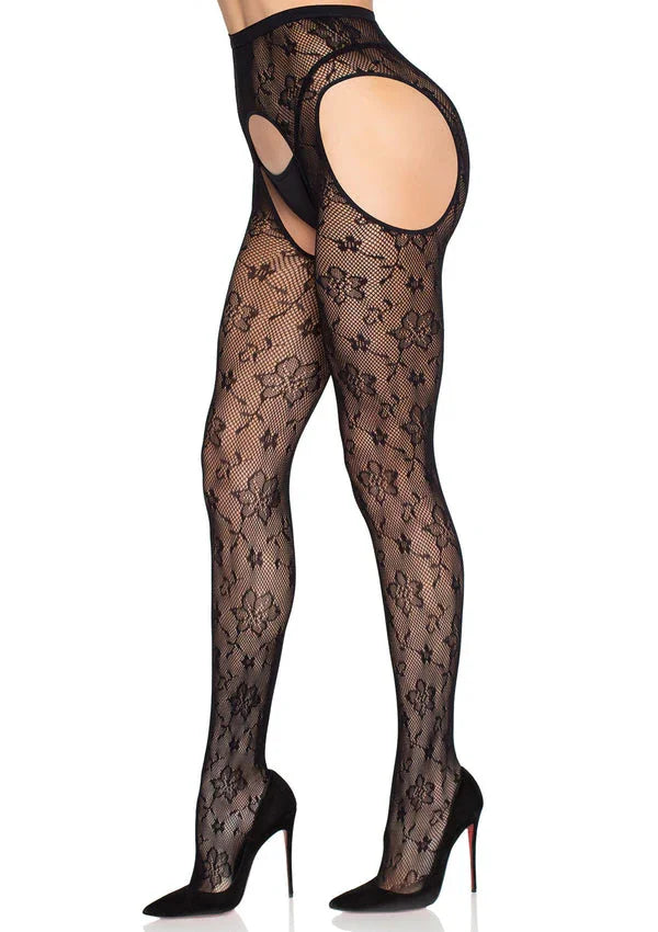 Bloom Net Suspender Tights by Leg Avenue | Sexy Fishnet Suspender Tights for Women