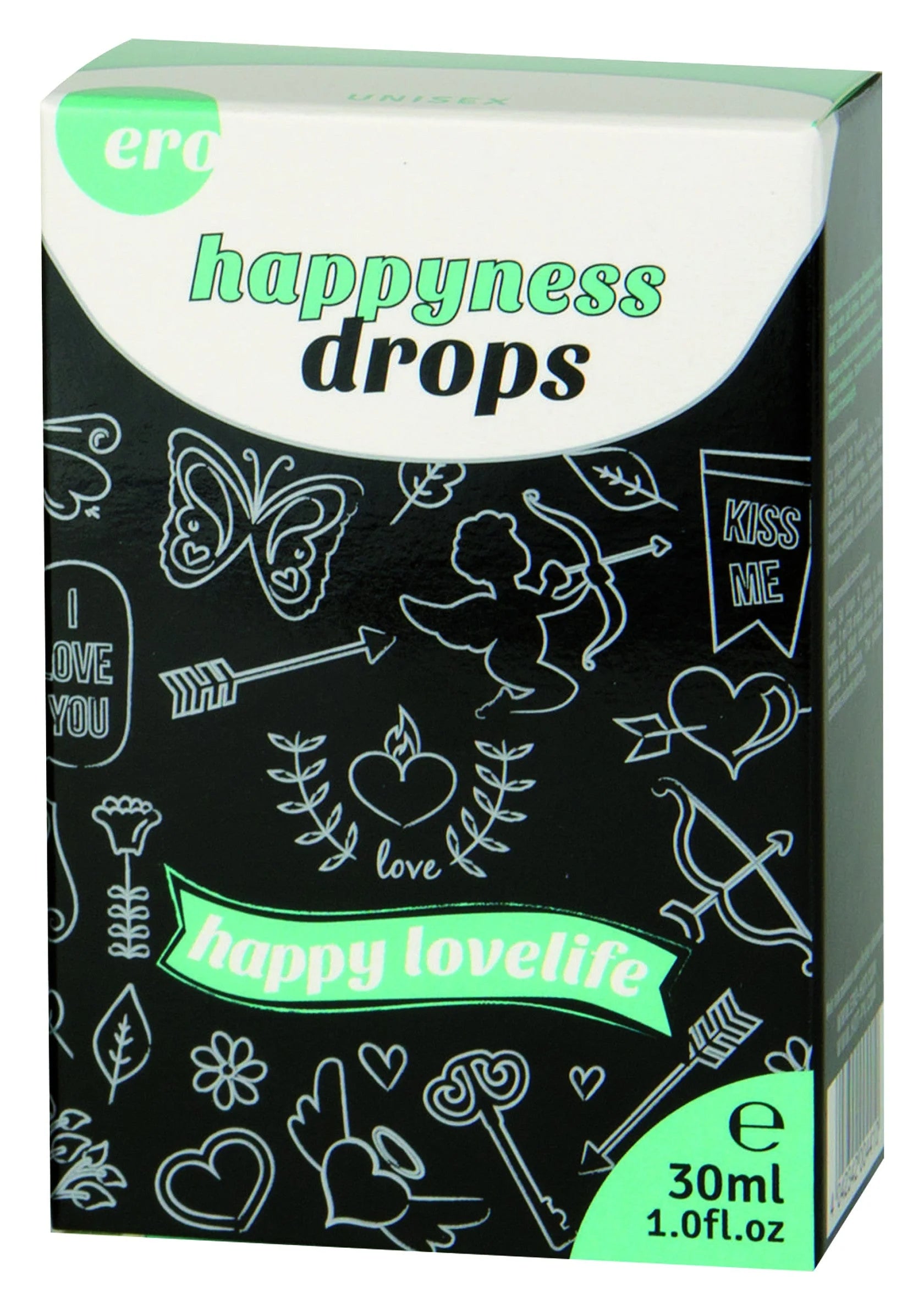 Doos Ero happiness druppels 30 ml met happy lovelife tekst en figuren