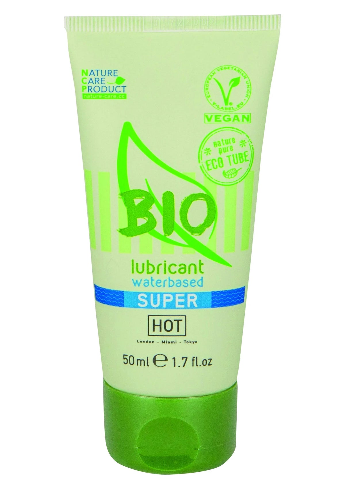 Bio glijmiddel-tube op waterbasis met label Super Hot, 50 ml.
