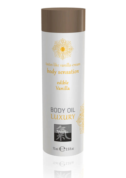 Bestel: Luxury Edible Body Oil 75 ml - bij Happytoys: de erotische sex webshop | liever Happy dan Easy ⭐⭐⭐⭐⭐