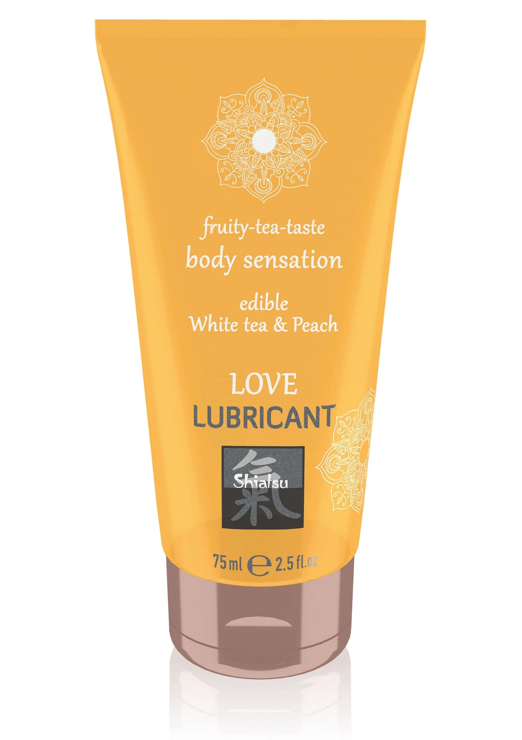 Shiatsu liefdeglijmiddel tube, 75 ml, White tea & Peach, geel