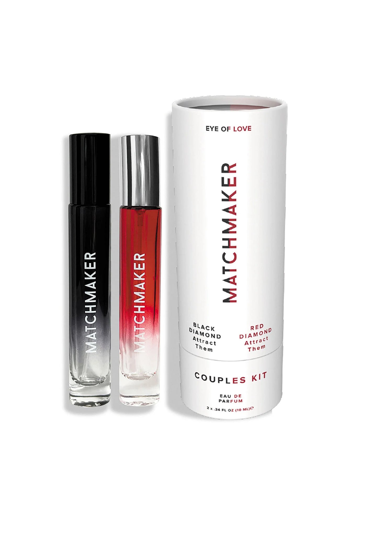 Matchmaker parfumsset: zwarte en rode rollerflacon met witte koker, Eye of Love