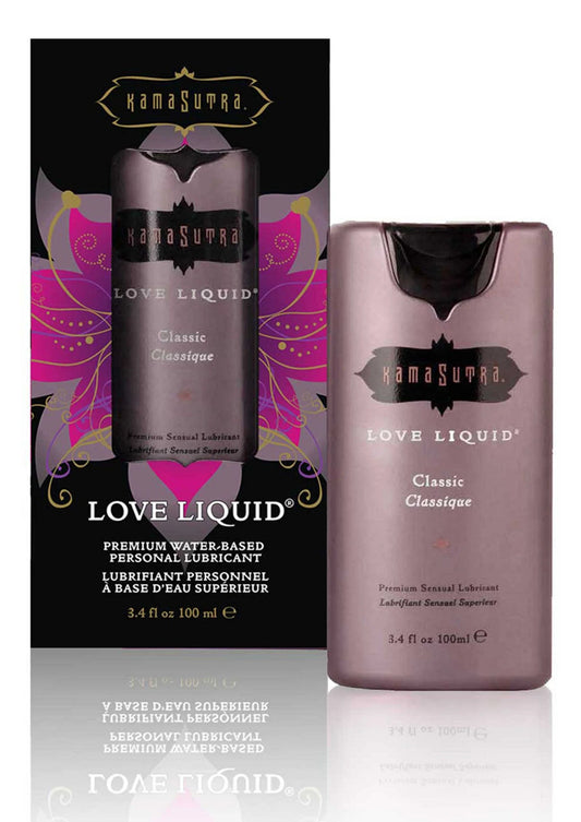 Kama Sutra Love Liquid glijmiddel 100 ml, fles met etiket en doos.