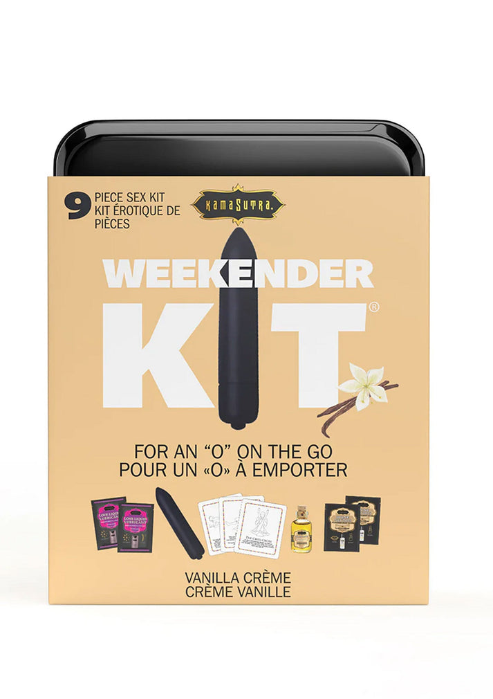 Weekenderkit van Kamasutra in beige verpakking met sext-kit en accessoires