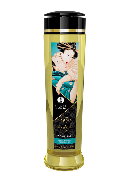 Shunga massageolie in gouden fles met zwarte dop, Sensual-variantaanduiding