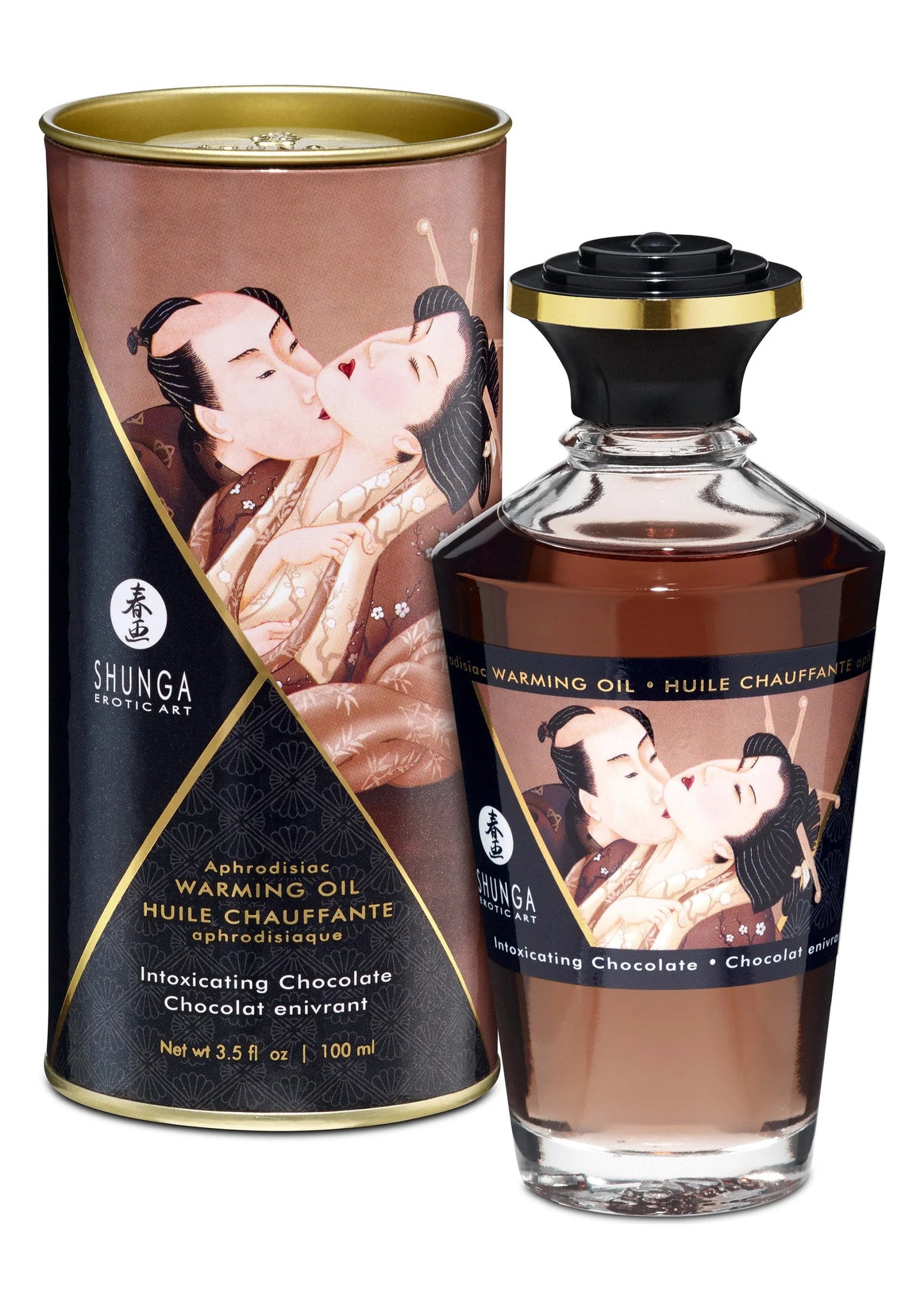 Shunga verwarmende afrodisiaca olie in blik en fles, chocoladebruin, 100 ml