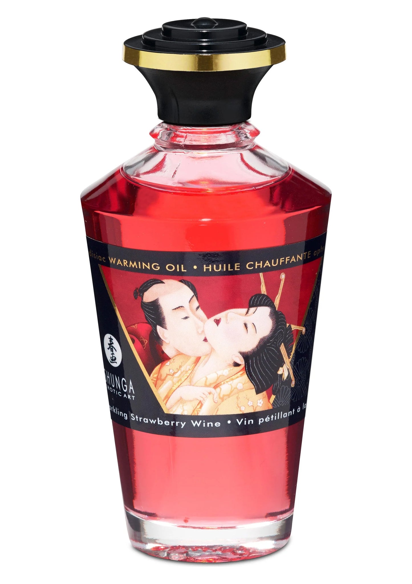 Warming olie Sparkling Strawberry Wine, 100 ml, rode fles met zwarte en gouden dop