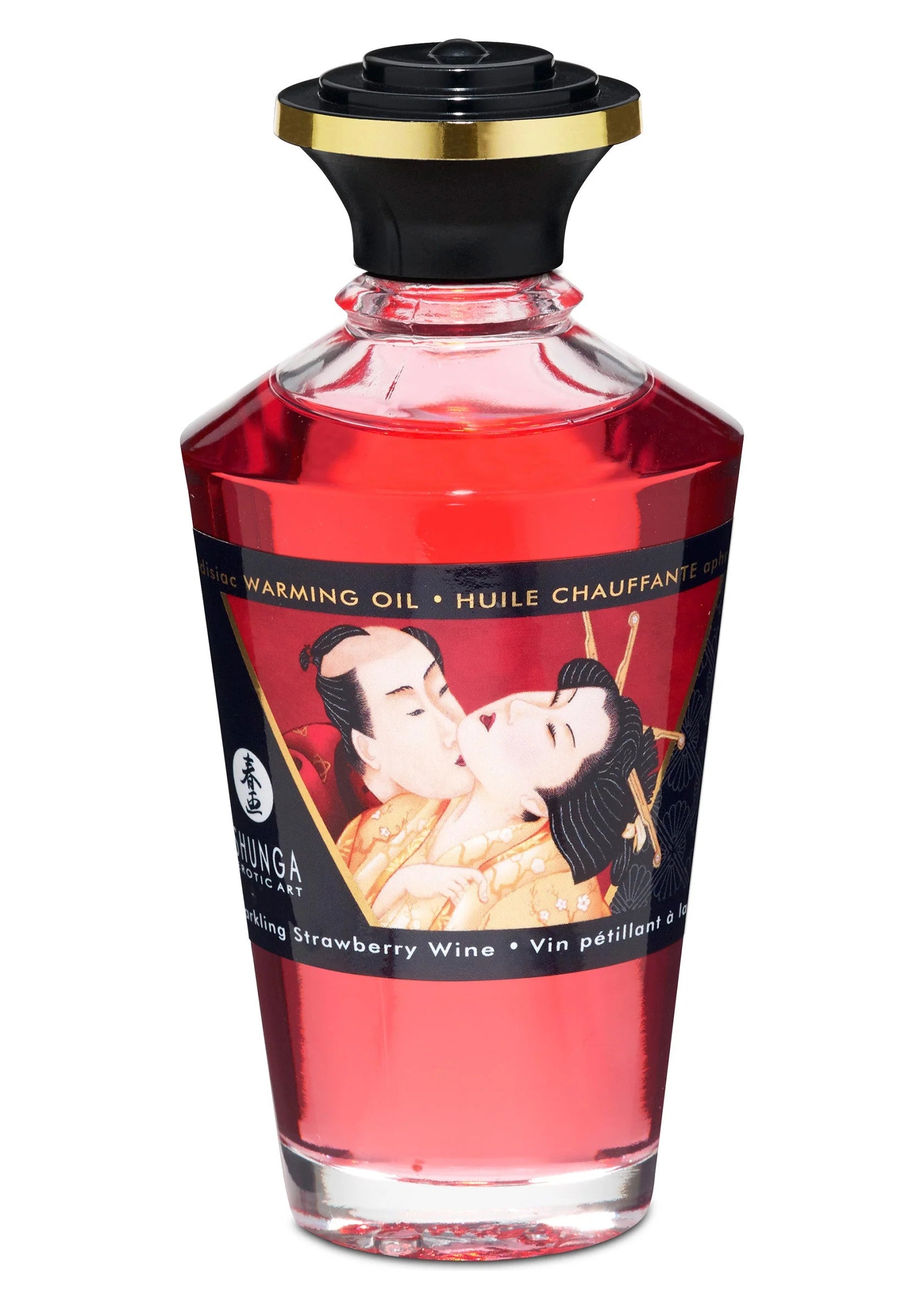 Warming olie Sparkling Strawberry Wine, 100 ml, rode fles met zwarte en gouden dop