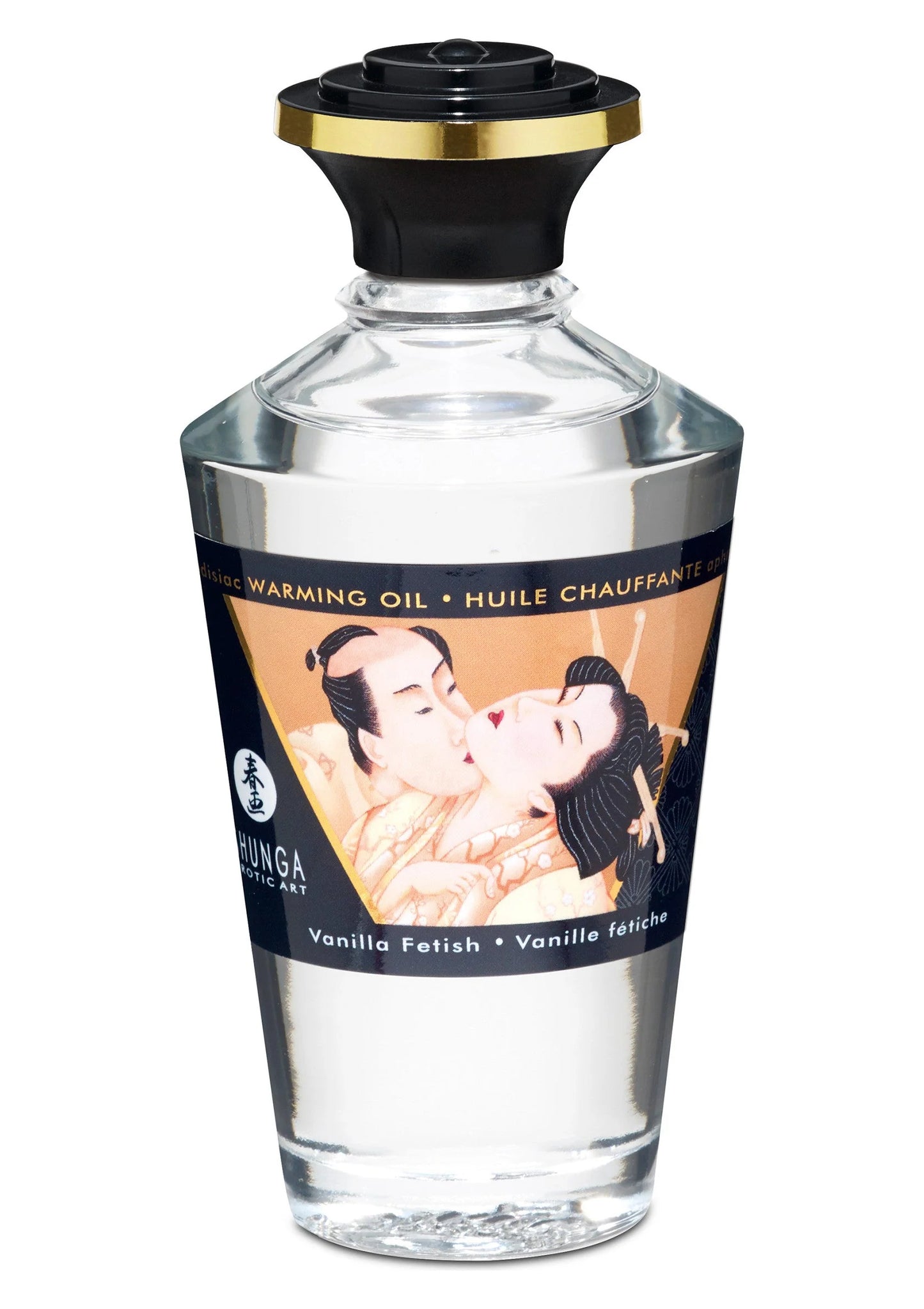 Warming olie Vanilla Fetish, 100 ml, doorzichtige fles met zwarte dop