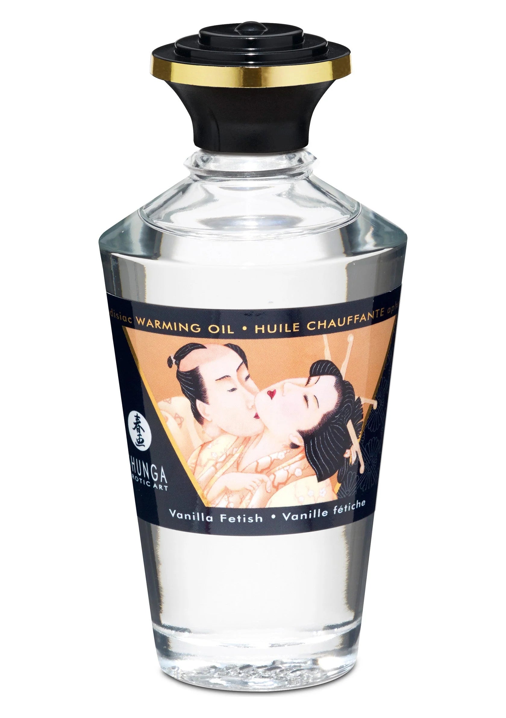 Warming olie Vanilla Fetish, 100 ml, doorzichtige fles met zwarte dop
