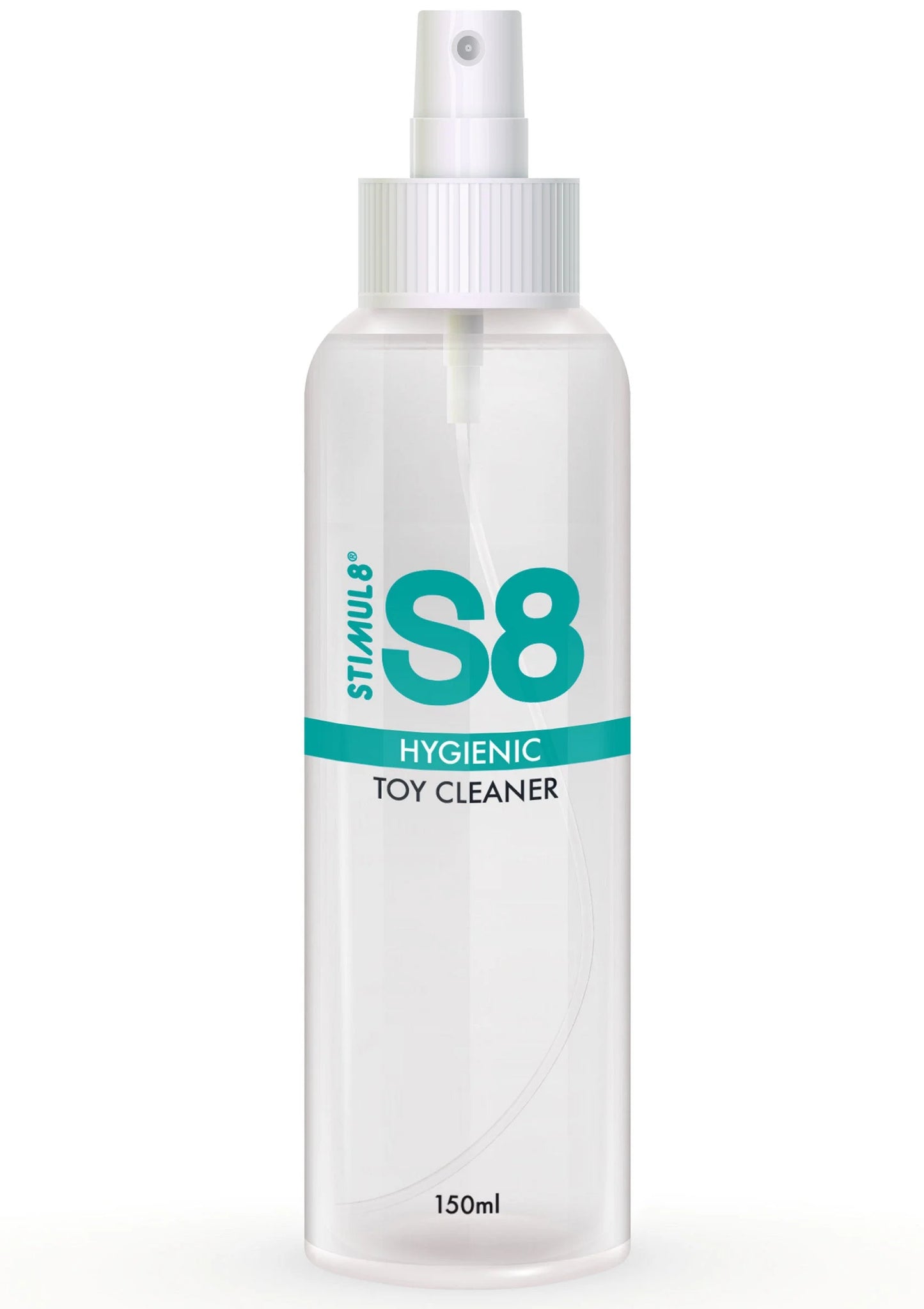 S8 hygiënische toy cleaner 150 ml met sproeikop en pomp, fles met Hygienic label