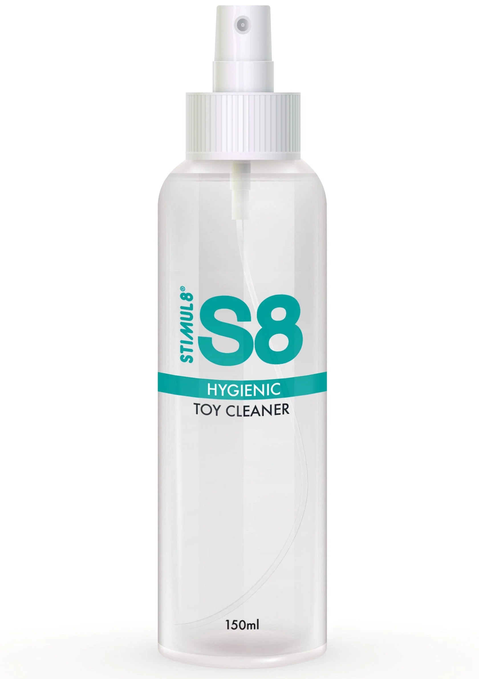 S8 hygiënische toy cleaner 150 ml met sproeikop en pomp, fles met Hygienic label